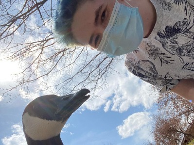 Beckett Lansbury with his goose friend Elle.